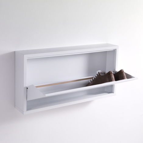 Scarpiera da parete sospesa in metallo bianco 1 anta cm 75x12x37h - immagine 2