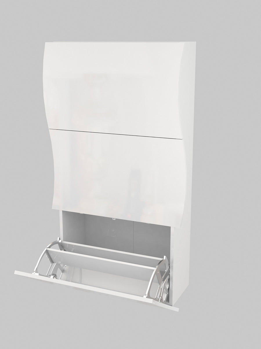 Tauriel - Scarpiera moderna design ondulato in legno bianco lucido 3 ante a ribalta cm 71x26x121h - immagine 2