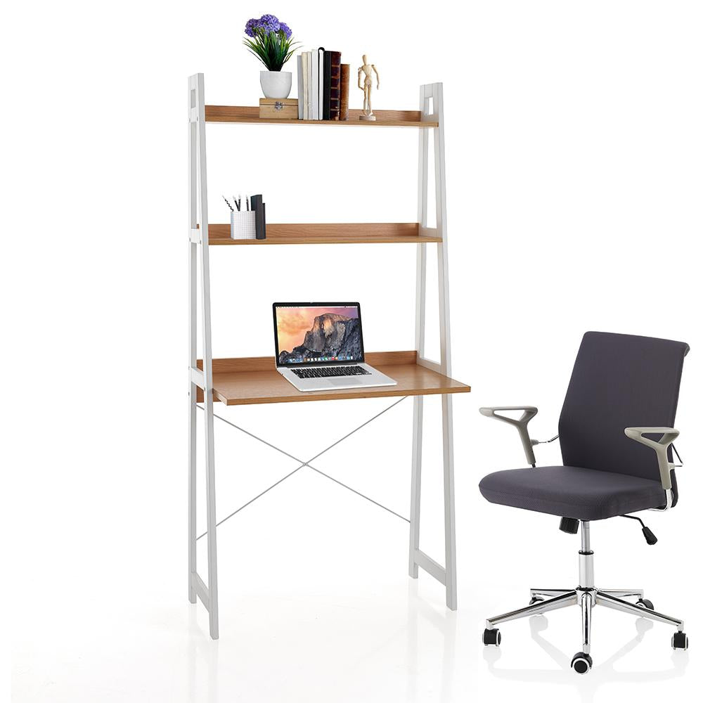 Scrivania moderna con ripiani e scrittoio in legno colore bianco e rovere cm 80x45x170h - immagine 2