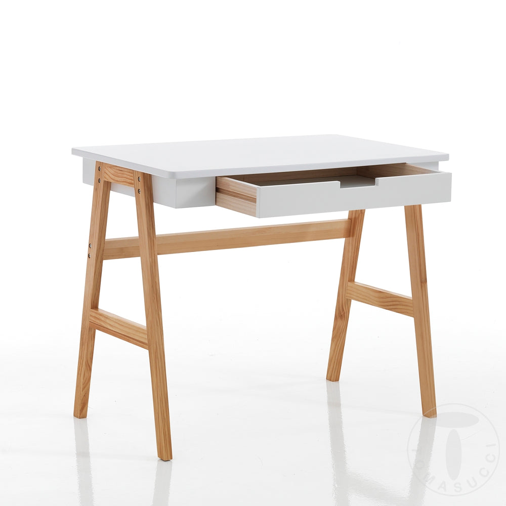 Scrivania moderna con cassetto gambe in legno massello rovere cm 90x55x75h - immagine 2