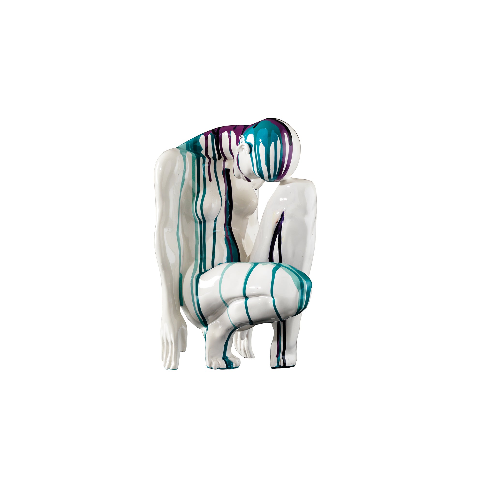 Eccomi - Scultura donna multicolore in poliresina bianca cm 20x30x40h
