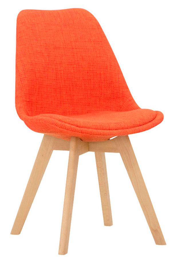 Set da 2 Sedia di design colorata in tessuto arancio e piedi in legno per salotto cucina o angolo studio