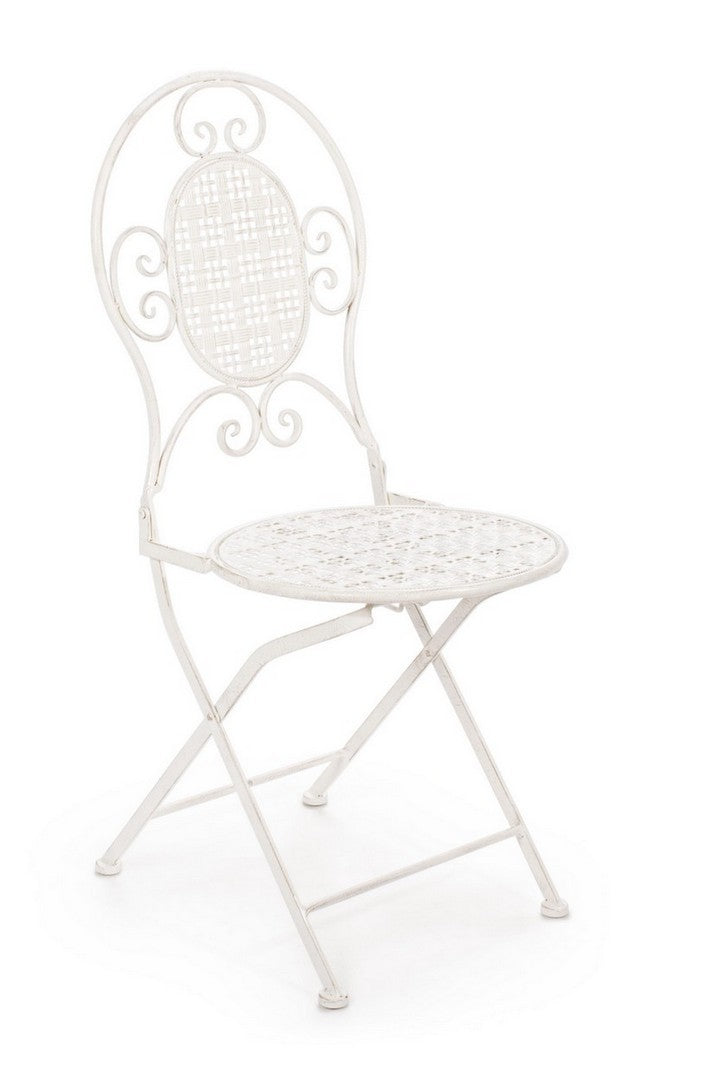 Set da 2 Sedia pieghevole da giardino stile shabby in metallo colore bianco cm 40x40x94h