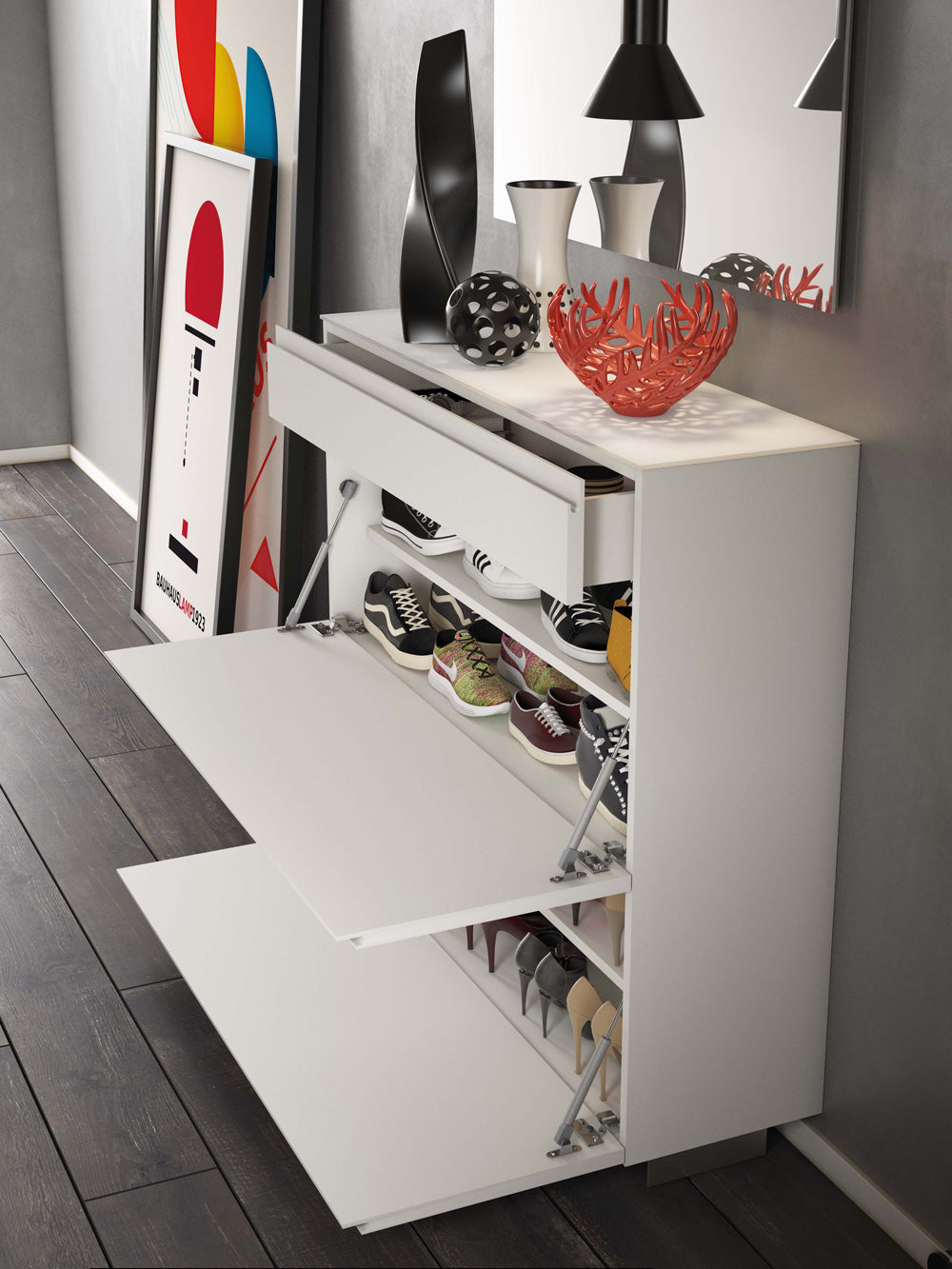 Set da ingresso moderno con mobile specchio e appendiabiti - vari colori - immagine 2