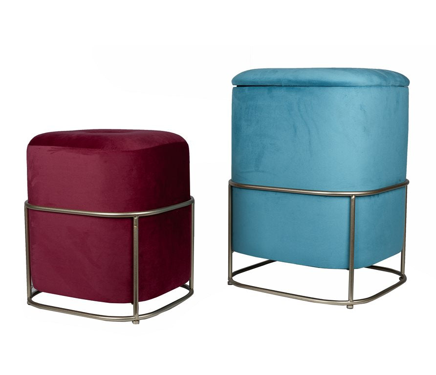 Set da 2 pouf contenitore moderno in metallo e tessuto velluto