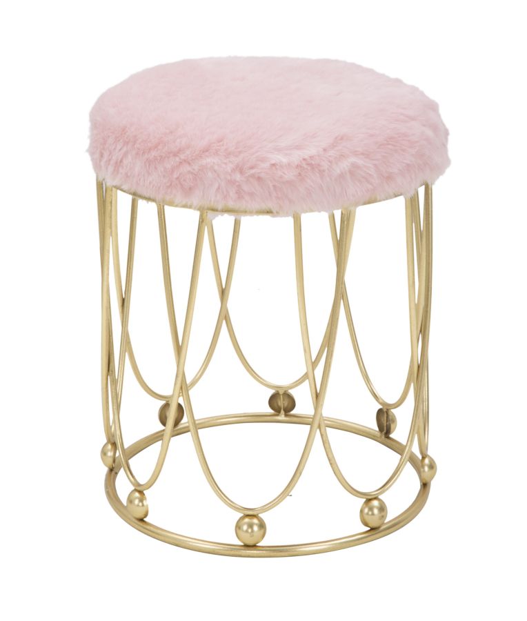 Sgabello basso tondo moderno in metallo e tessuto pelo lungo colore bordeaux cm Ø 40x46h - immagine 2