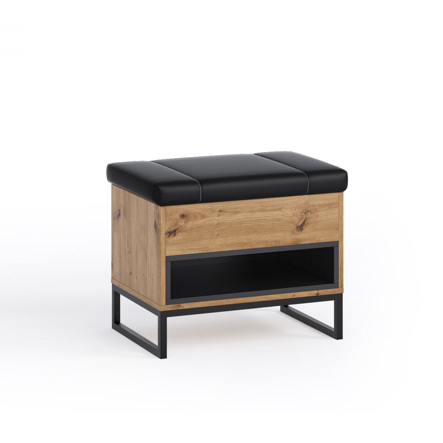 Midil - Pouf contenitore in legno seduta in similpelle per ingresso cm 65x40x50h - vari colori