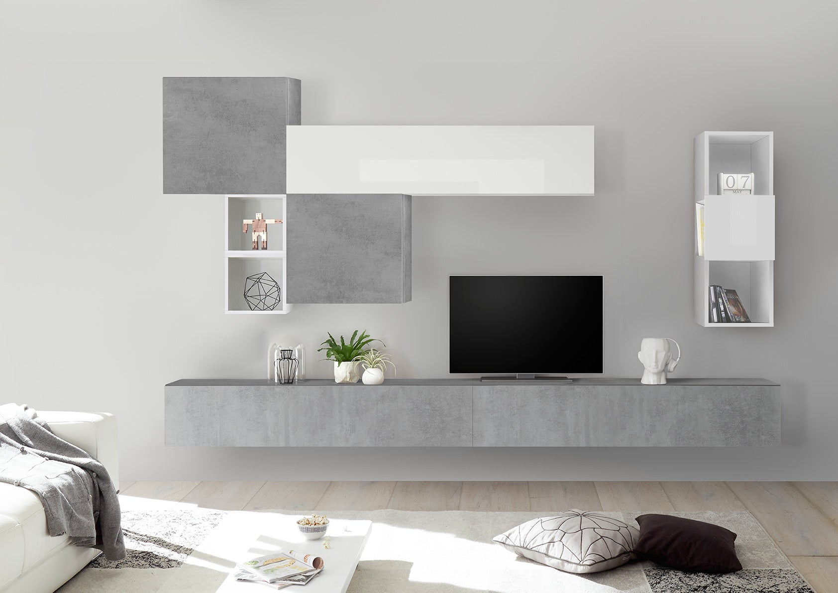 Gomez - Parete soggiorno design moderno componibile e sospesa - vari colori