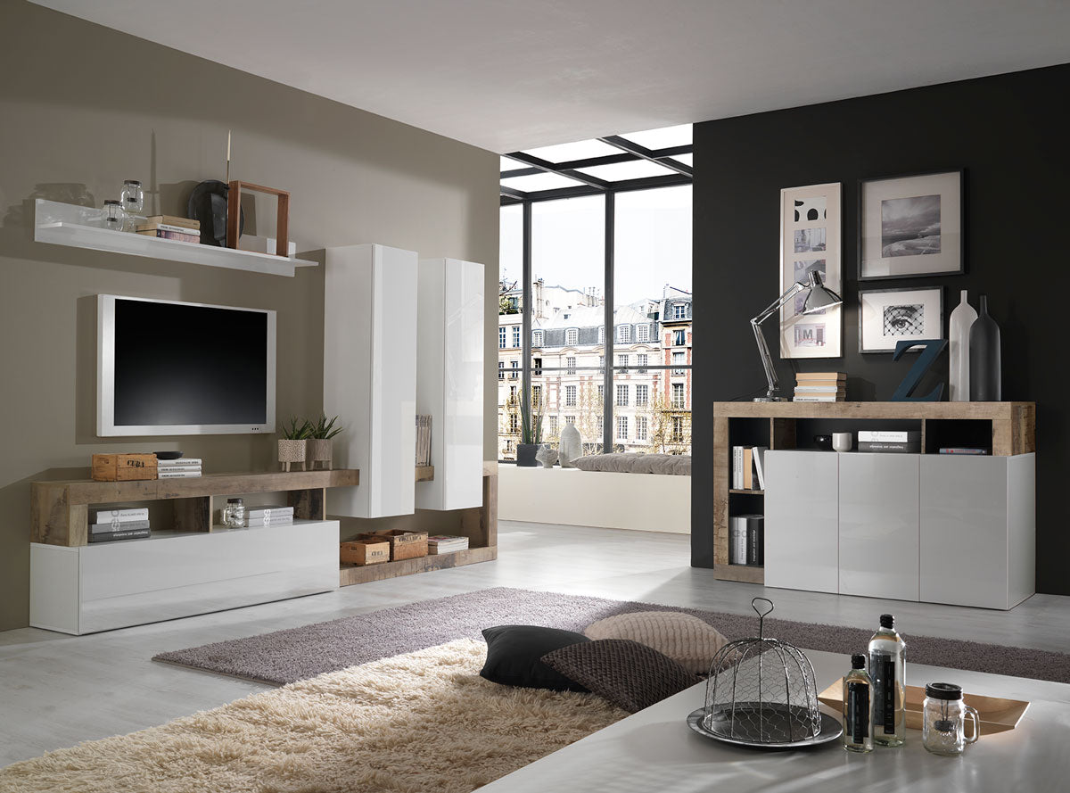 Demy - Living moderno parete attrezzata con madia bianco - vari colori