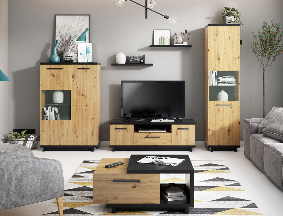 Alanya - Salotto completo mobili living con porta tv vetrine e mensole stile industrial