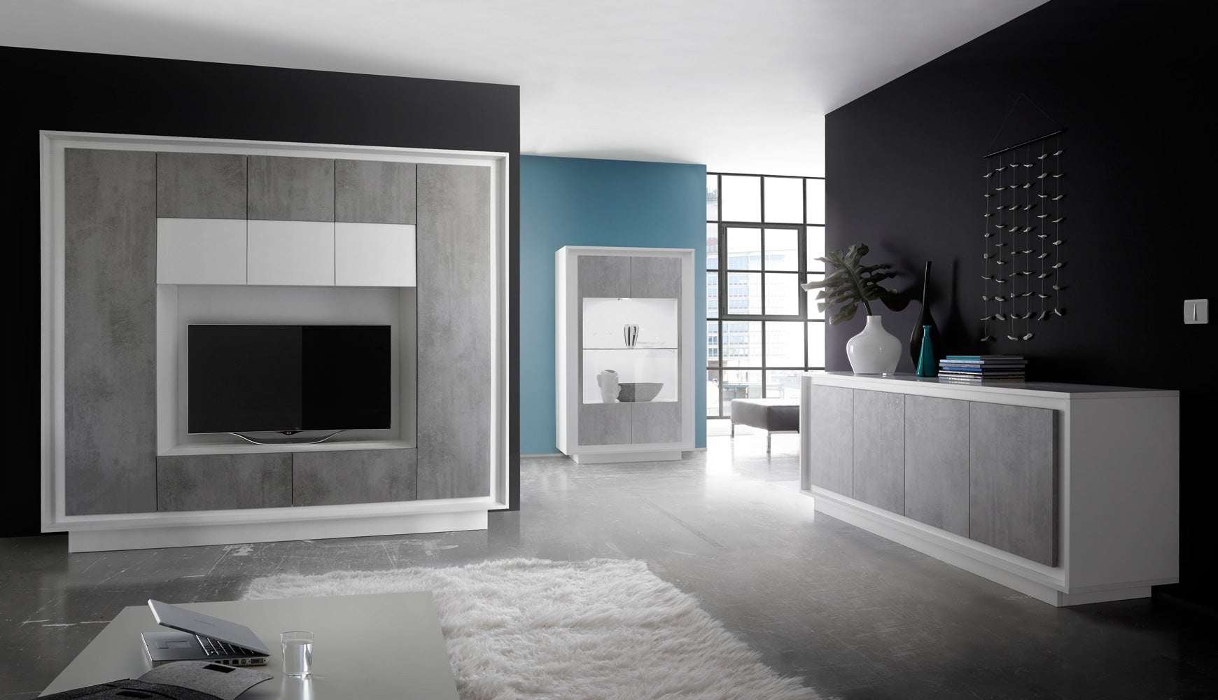 Avana - Soggiorno design moderno completo con parete attrezzata madia e credenza - vari colori - immagine 2