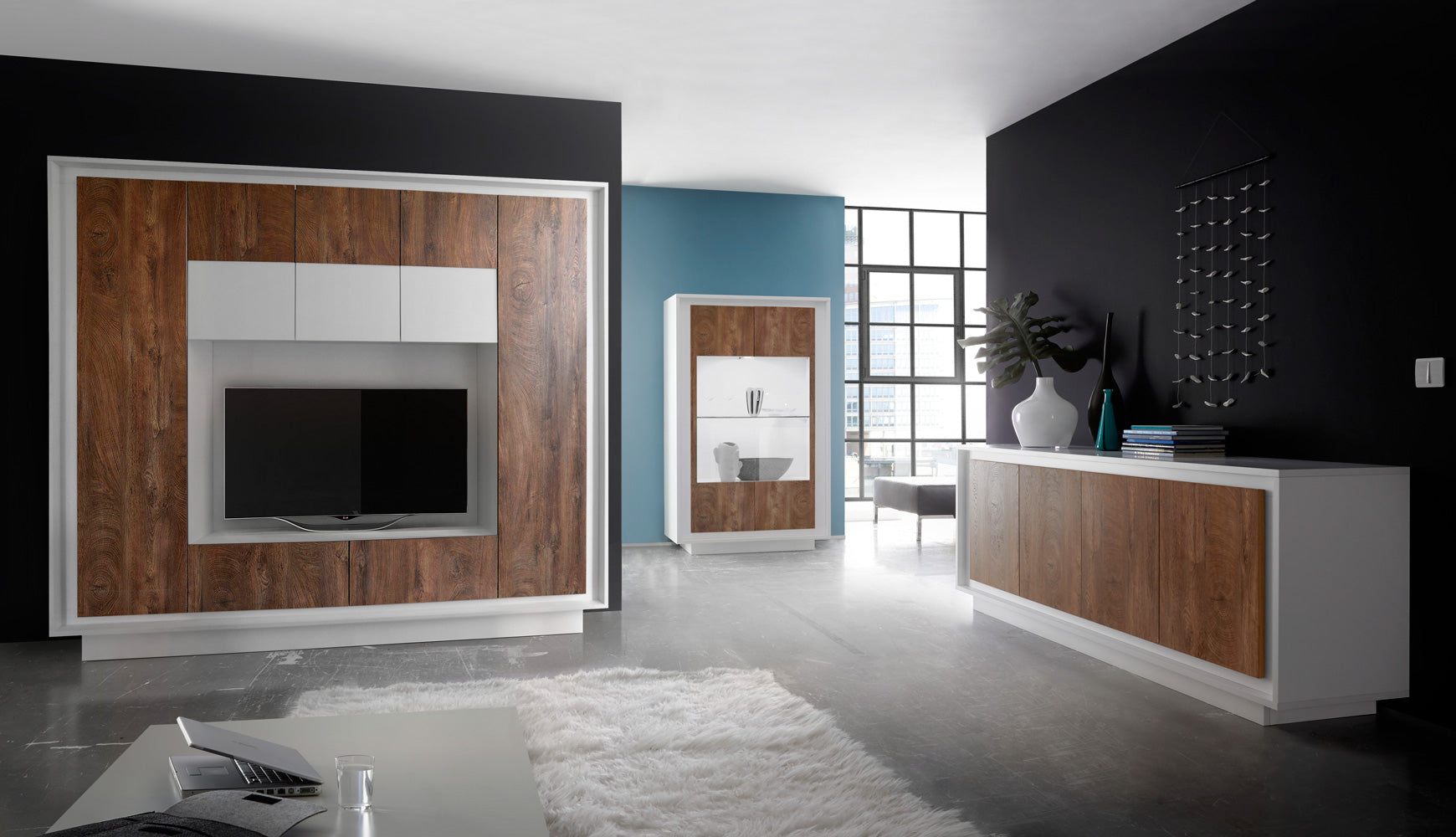 Avana - Soggiorno design moderno completo con parete attrezzata madia e credenza - vari colori