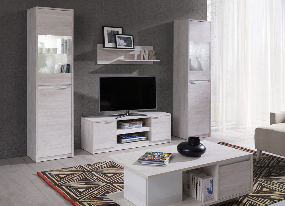 Lazar - Soggiorno a parete salotto completo con vetrine mobile tv e mensola in legno - vari colori - immagine 2