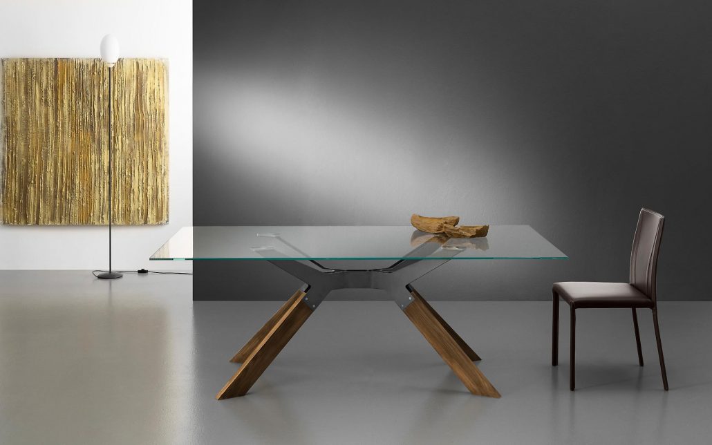 Steel fisso - Tavolo da pranzo moderno Eurosedia piano in legno o vetro cm 160x90x76h - vari colori