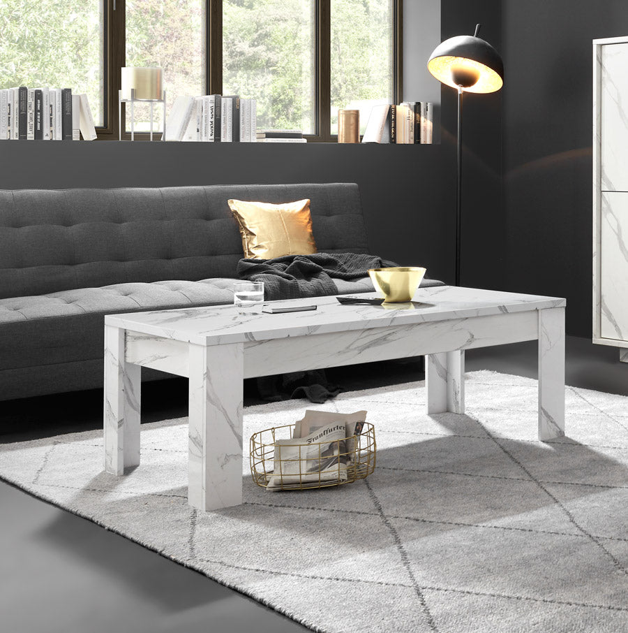 Vermon - Tavolino basso da salotto in legno finitura marmo cm 122x65x45h - vari colori