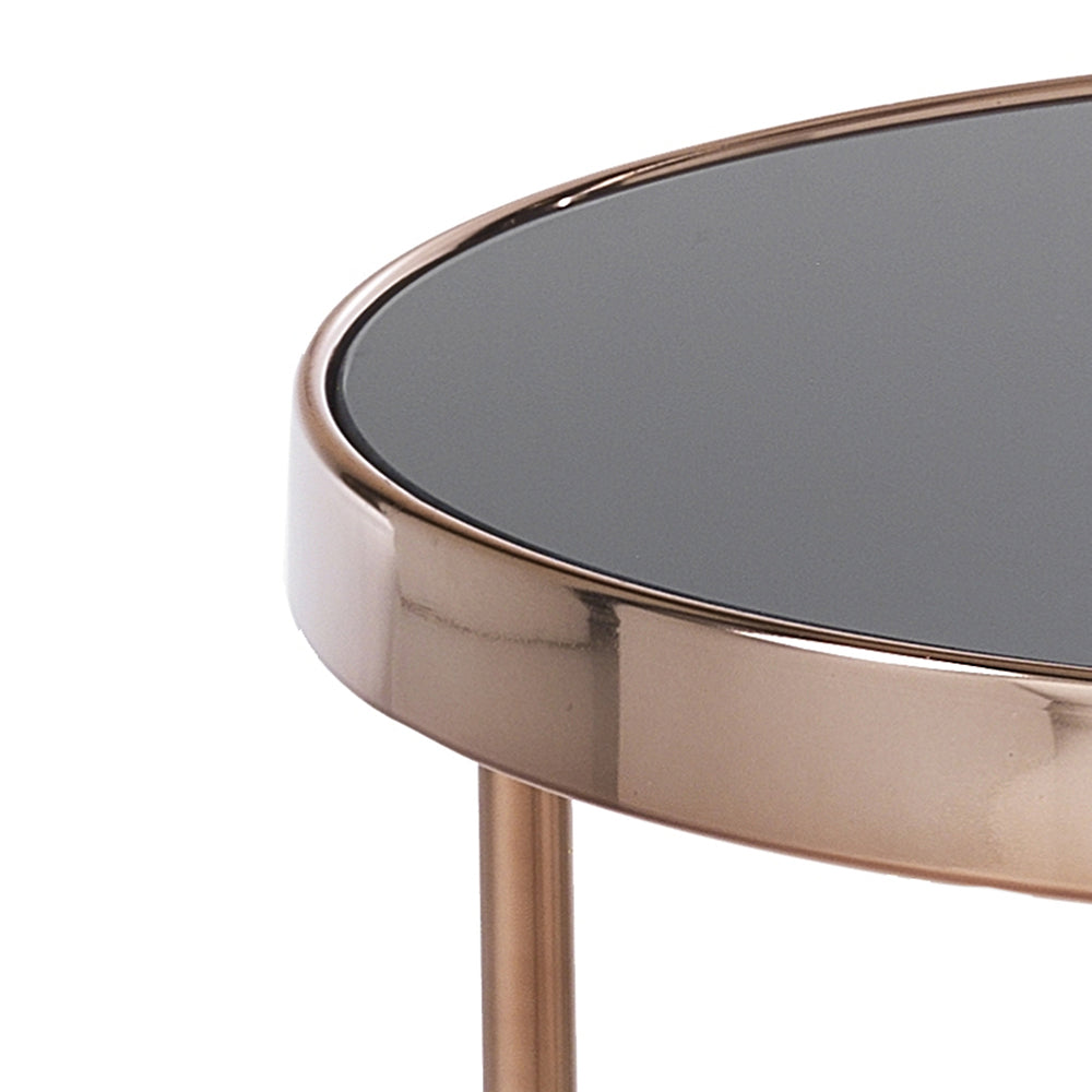 Tavolino tondo basso in metallo finitura rose gold con ripiani in vetro nero cm Ø 48x45h - immagine 2