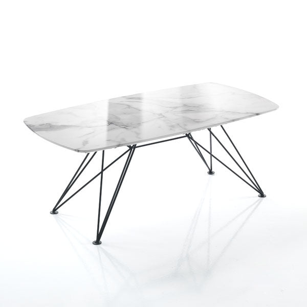 Tavolino basso da salotto piano in legno effetto marmo calacatta cm 100x50x49h