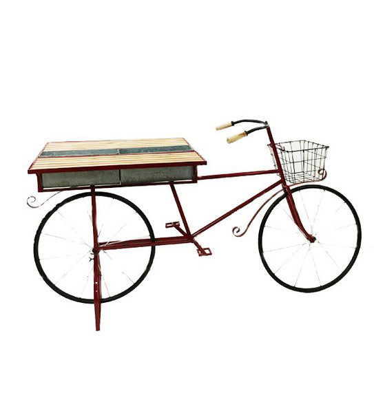 Tavolino con portafiori modello bici in metallo stile industrial cm 180x70x99h