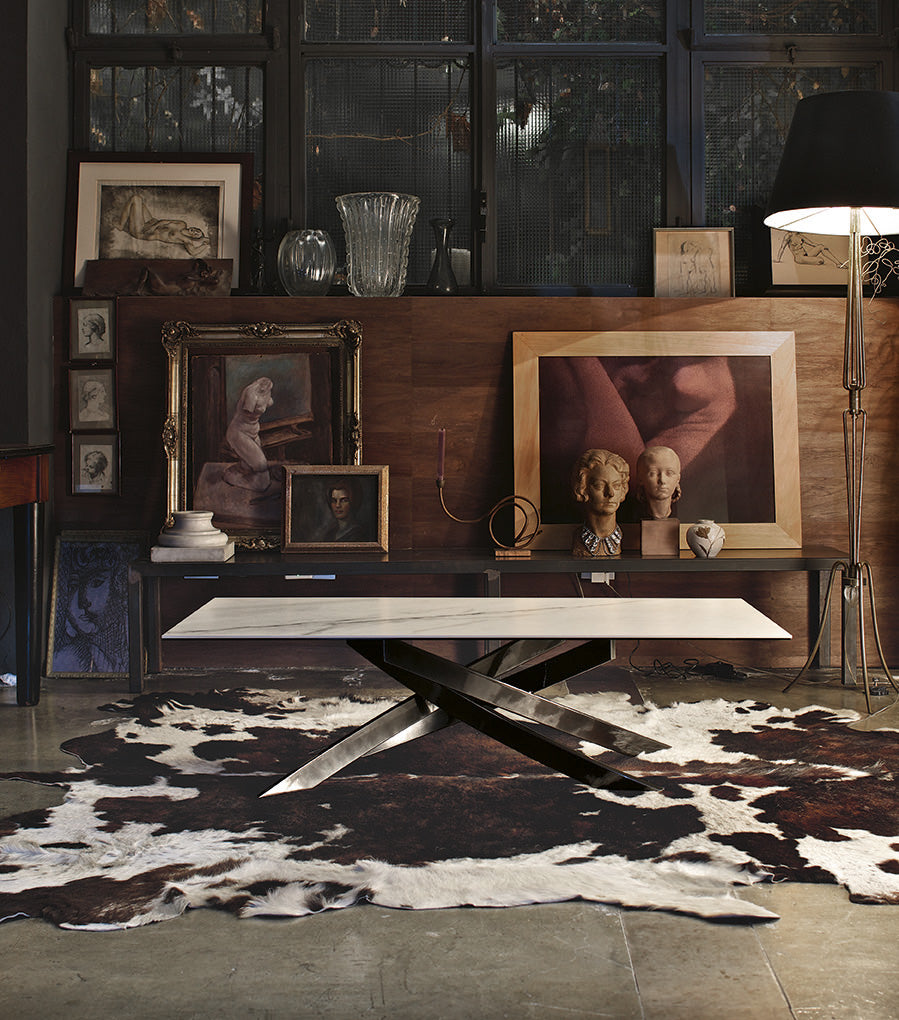 Artistico - Tavolino da salotto basso rettangolare Bontempi base in acciaio cm 120x65x40h - vari colori