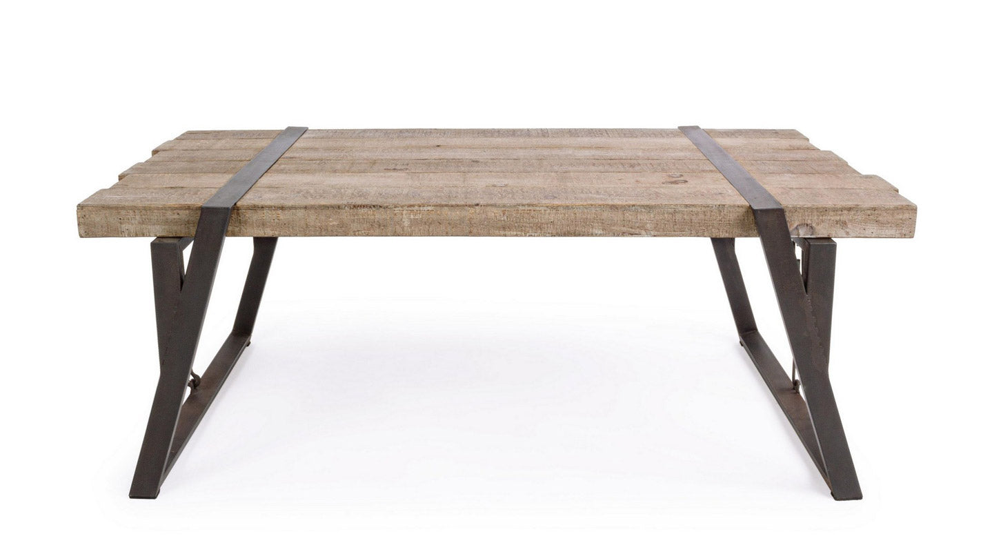 Tavolino basso in legno con gambe in metallo e piano in legno grezzo cm 121x64x46h - immagine 2