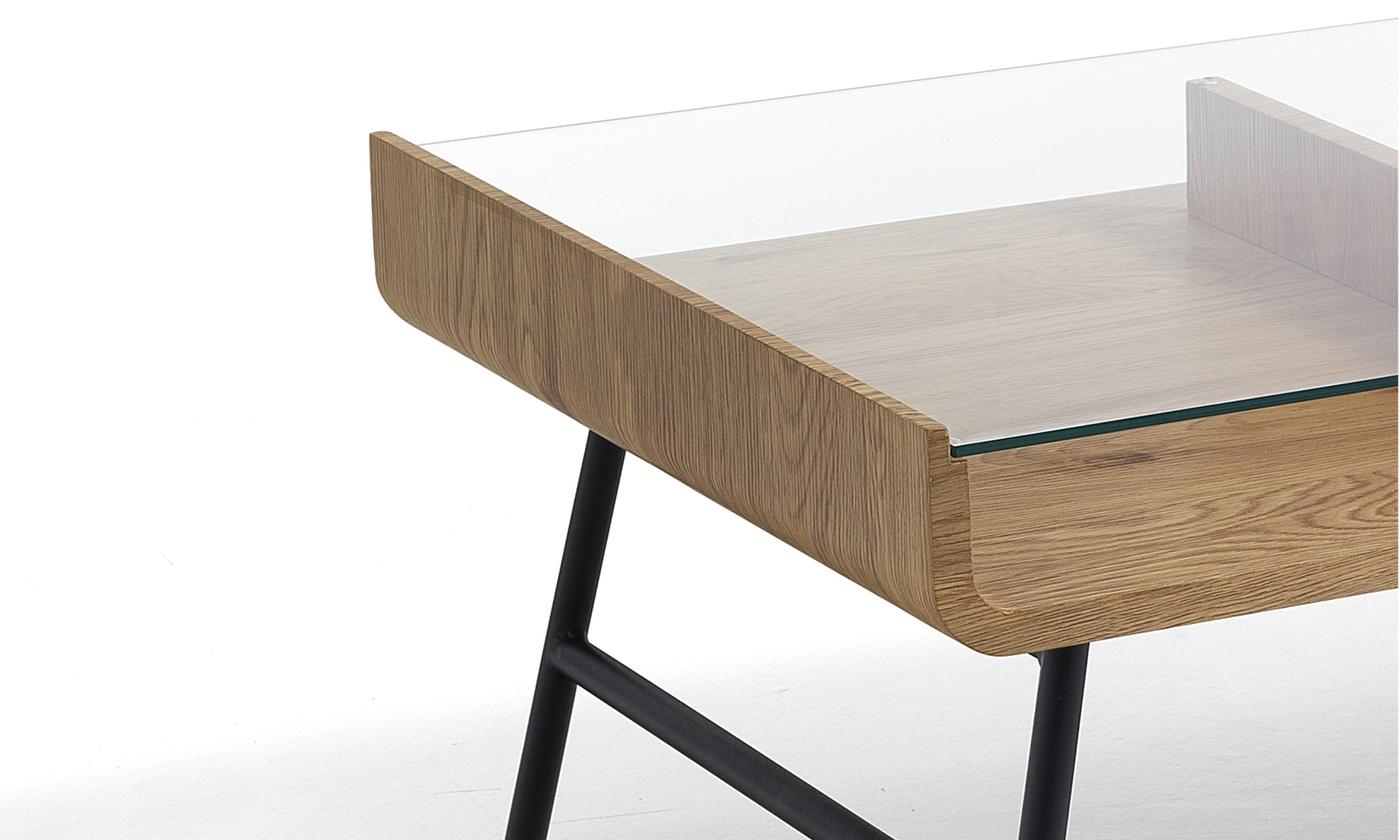 Tavolino basso portariviste con piano in legno e vetro gambe in metallo cm 120x60x35h - immagine 2