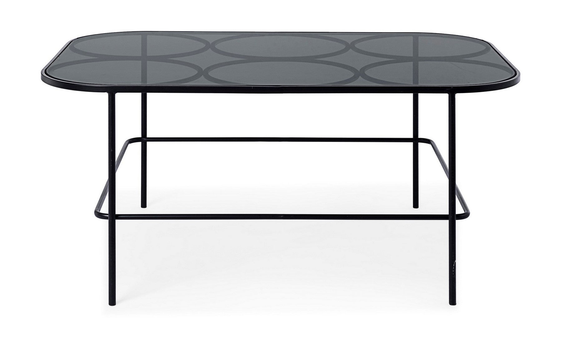 Tavolino basso da salotto moderno in metallo colore nero piano in vetro cm 91x61x40h - immagine 2