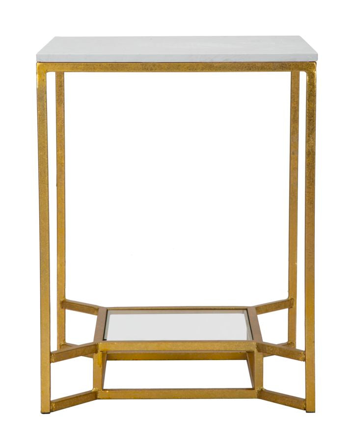 Tavolino da caffè struttura in metallo dorato piano effetto marmo cm 47x47x60h - immagine 2