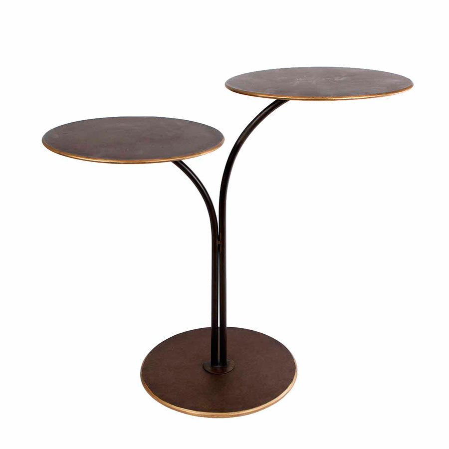 Tavolino da salotto in metallo anticato 2 piani di appoggio stile industrial cm 61x30x55h