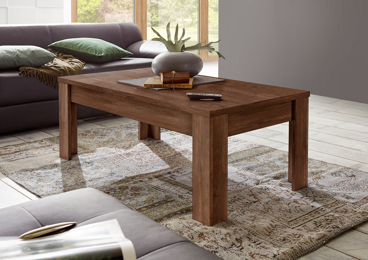 Osiride - Tavolino da caffè basso in legno finitura rovere cognac cm 122x65x45h