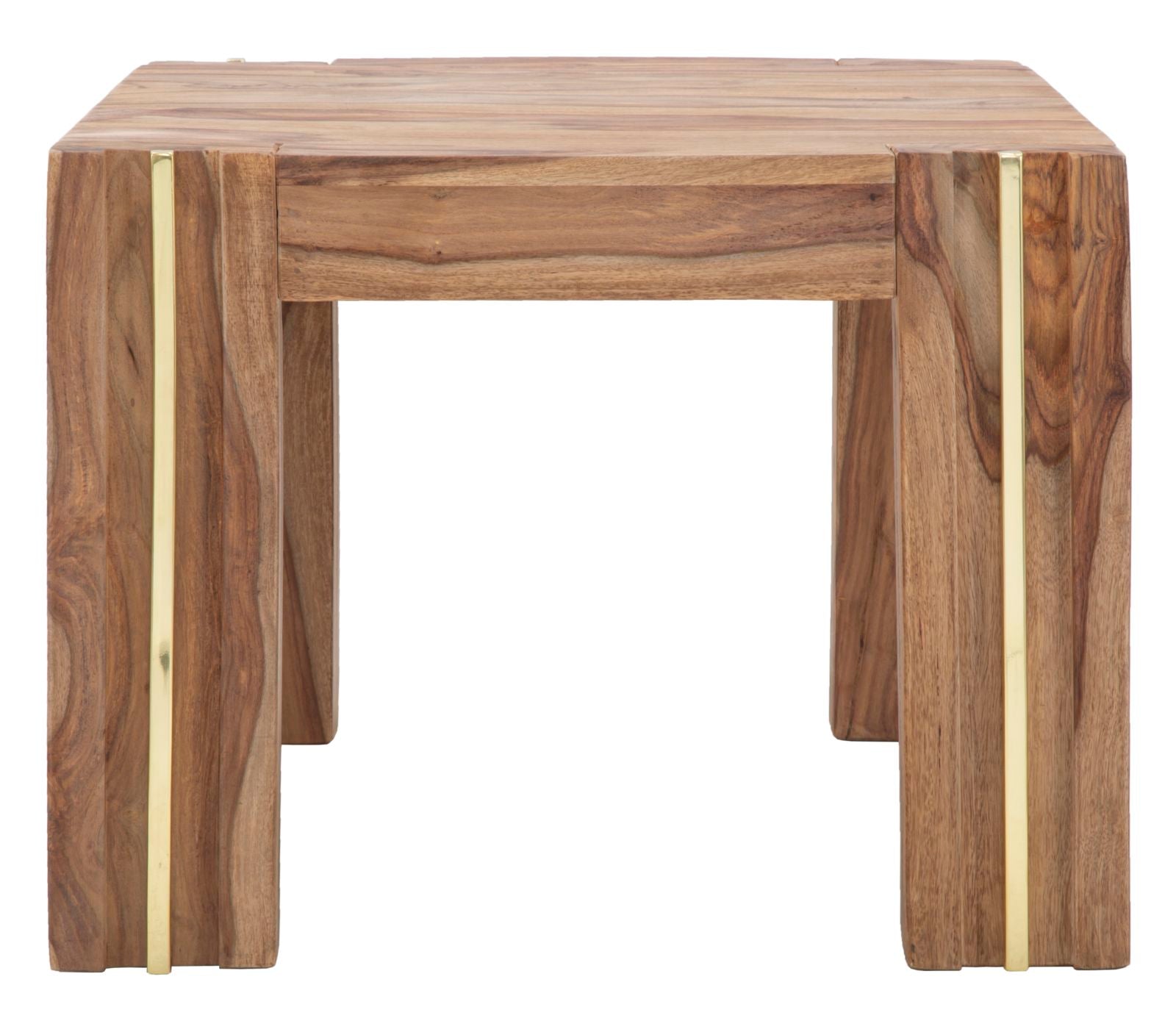 Tavolino basso quadrato in legno Sheesham con inserti in metallo colore oro cm 58x58x45h - immagine 2