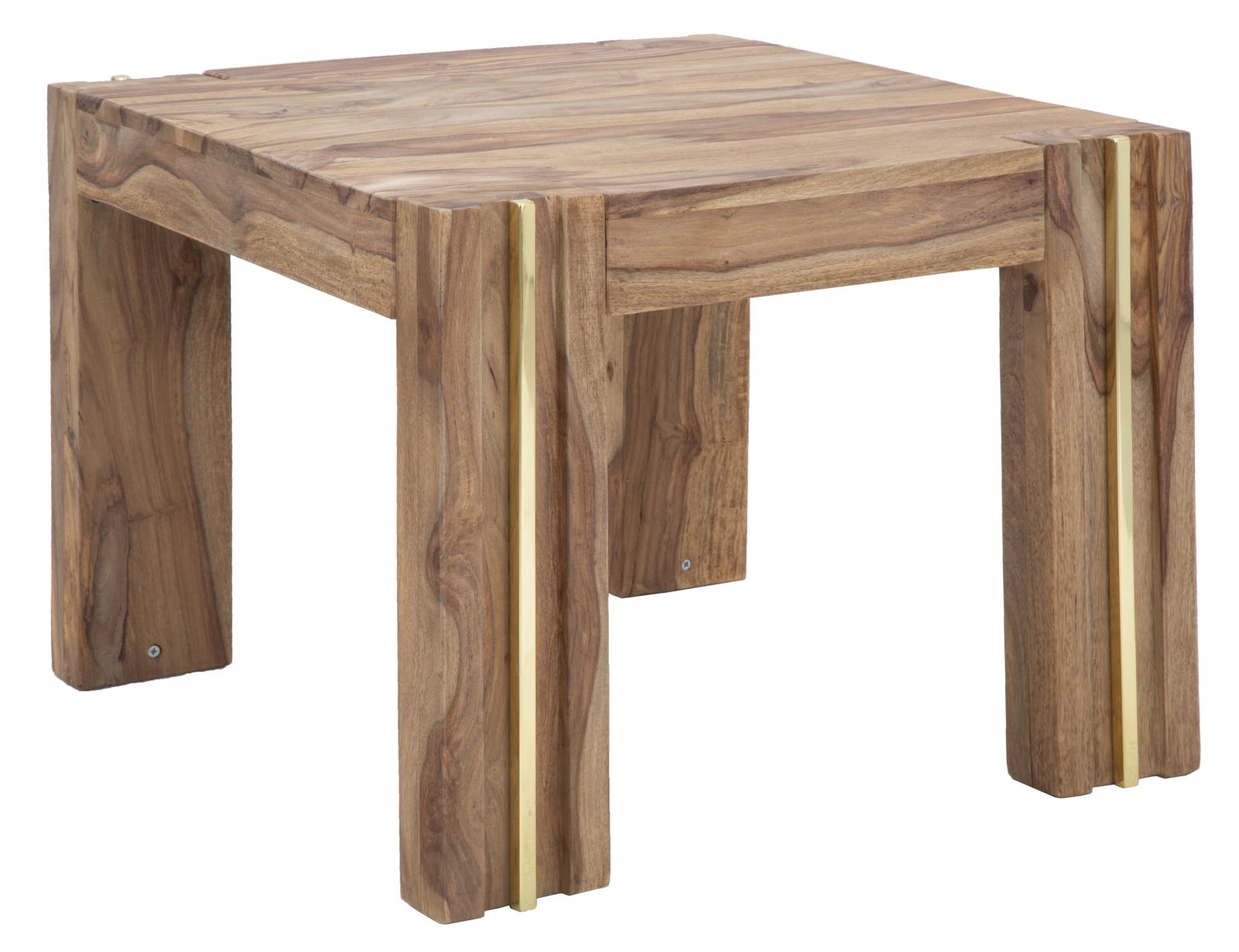 Tavolino basso quadrato in legno Sheesham con inserti in metallo colore oro cm 58x58x45h