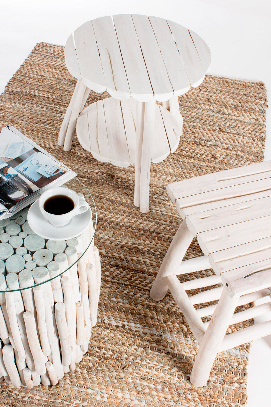 Tavolino da salotto base in legno di teak e piano vetro trasparente cm Ø 50x50h - immagine 2