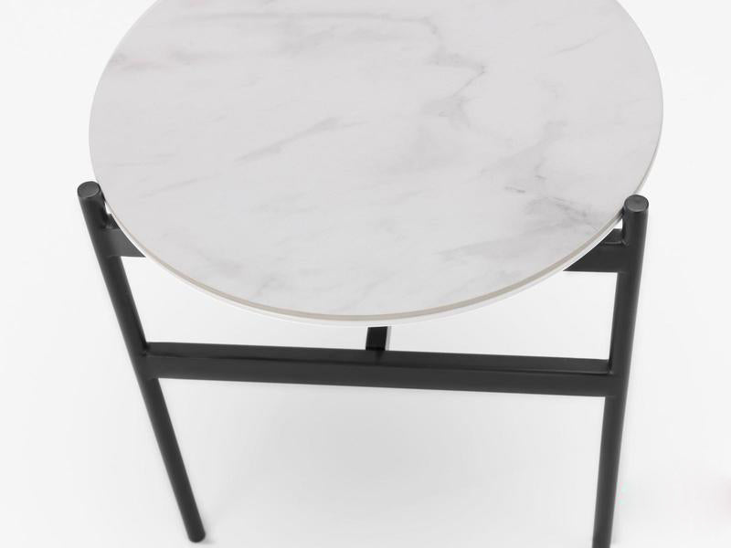 Tavolino basso da salotto tondo in metallo e ceramica cm Ø 40x45h - vari colori - immagine 2