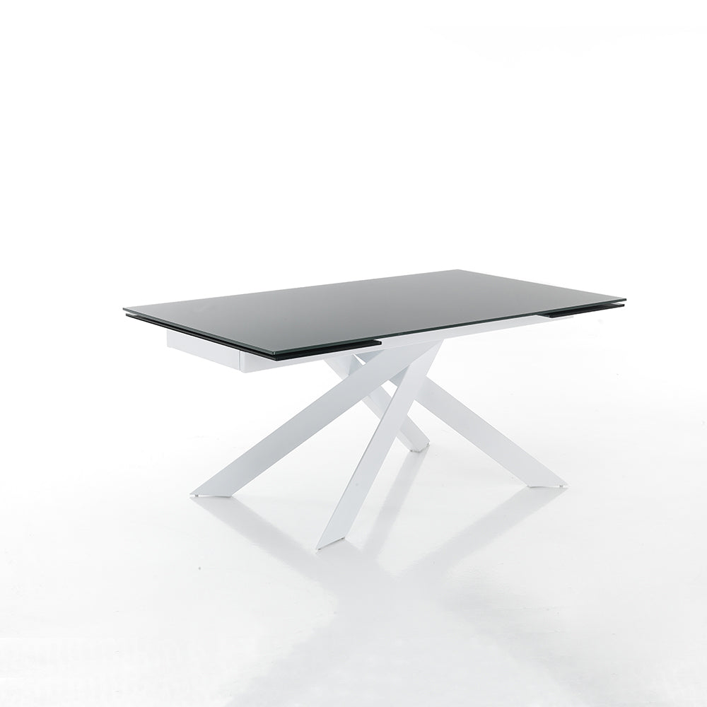 Tavolo da pranzo gambe incrociate in acciaio piano in vetro cm 160/240x90x75h - vari colori