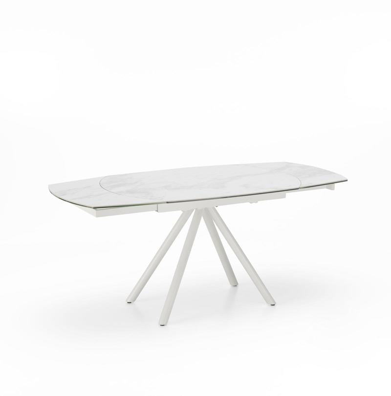 Tavolo moderno allungabile girevole con piano in ceramica effetto marmo cm 120/180x90x76h - immagine 2