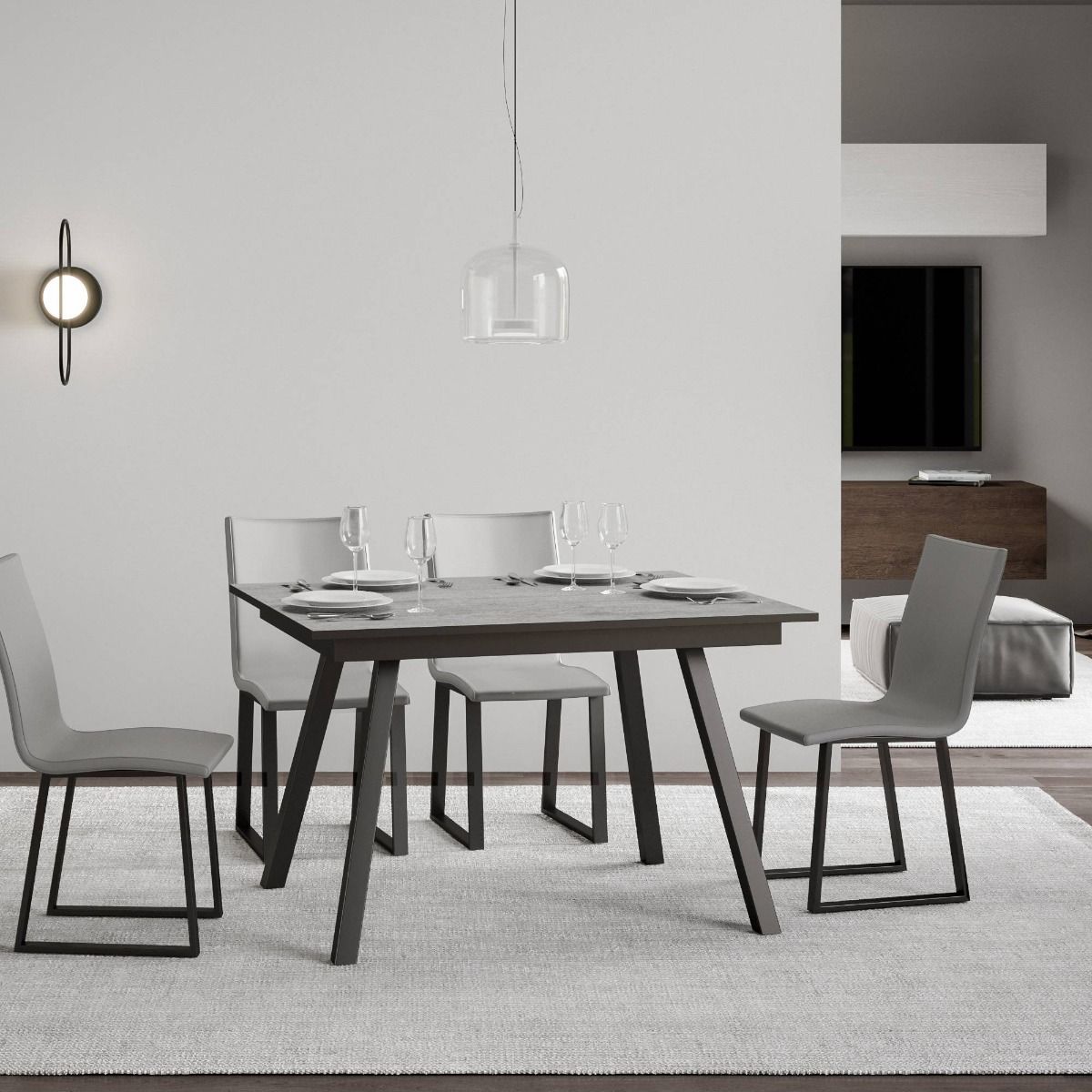 Felino - Tavolo moderno da pranzo allungabile in legno e metallo cm 120/180x90x74h - vari colori