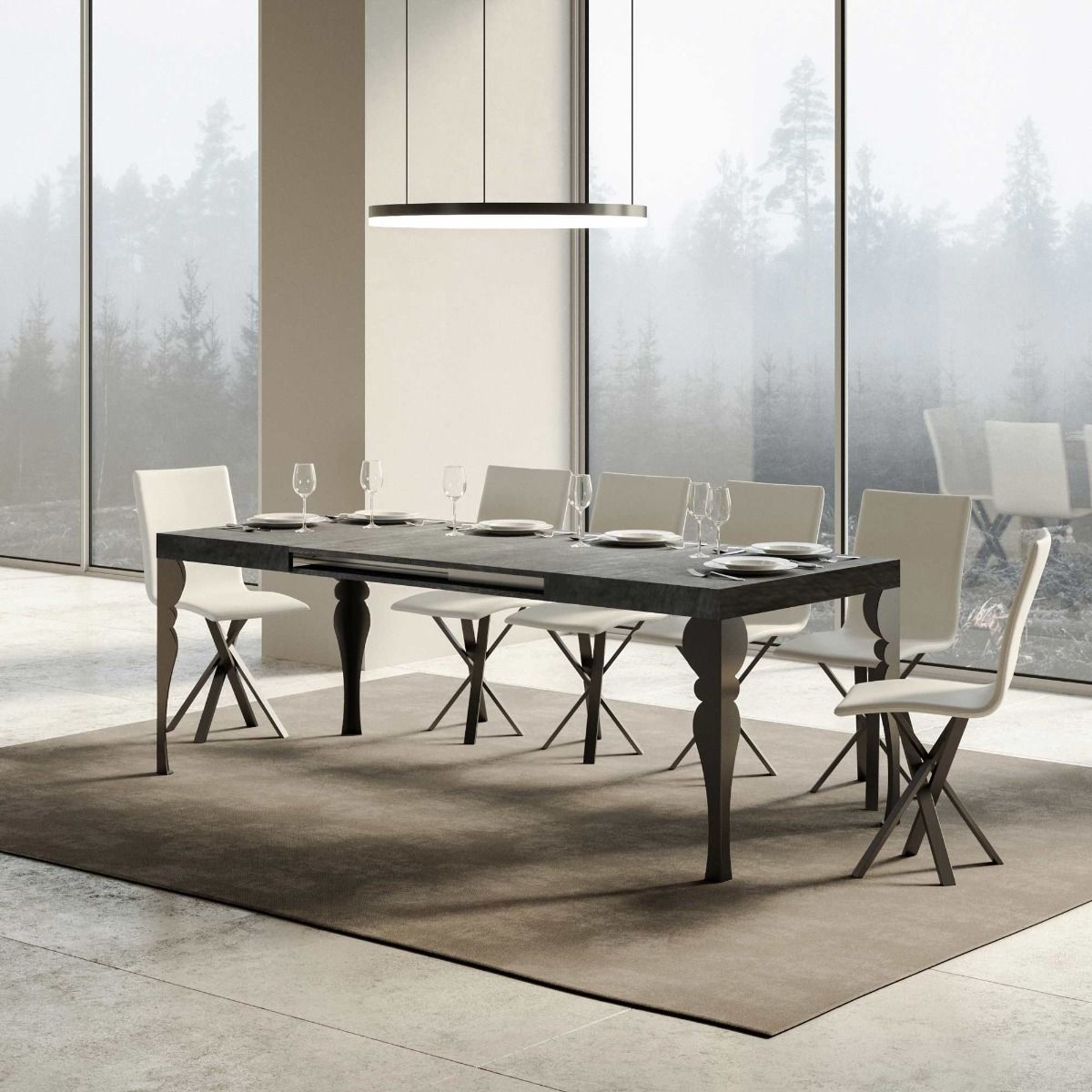 Rayan - Tavolo allungabile gambe in metallo sagomato piano in legno - Vari modelli