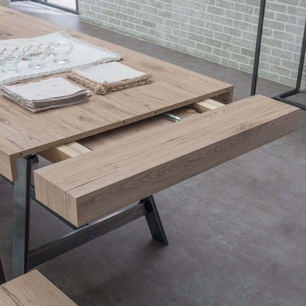 Tesos - Tavolo industrial allungabile gambe in metallo ad X piano in legno - vari modelli - immagine 2