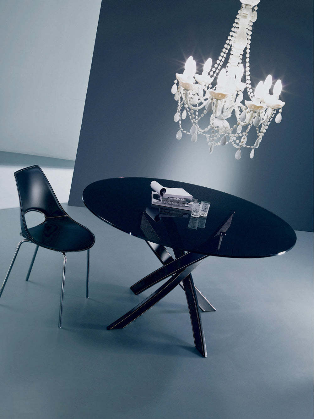 Barone fisso - Tavolo design ovale Bontempi gambe in acciaio piano in vetro cm 180x115x75h - vari colori - immagine 2