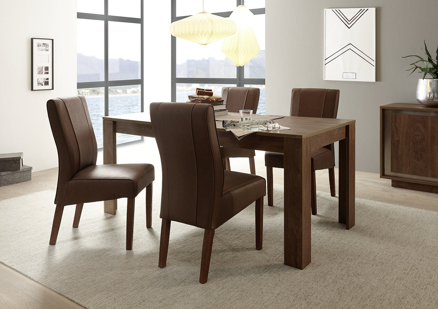 Bedarin fisso - Tavolo moderno da pranzo in legno rovere cognac cm 180x90x79h