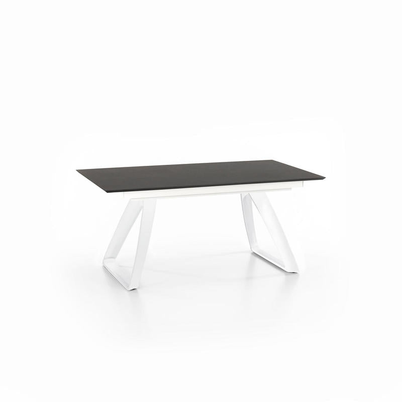Tavolo soggiorno allungabile base in metallo bianco piano in legno grigio cm 170/270x90x76h