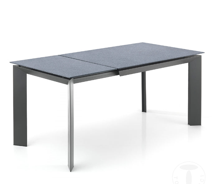 Tavolo moderno allungabile gambe in metallo piano in vetro finitura roccia cm 120/170x80x76h - immagine 2