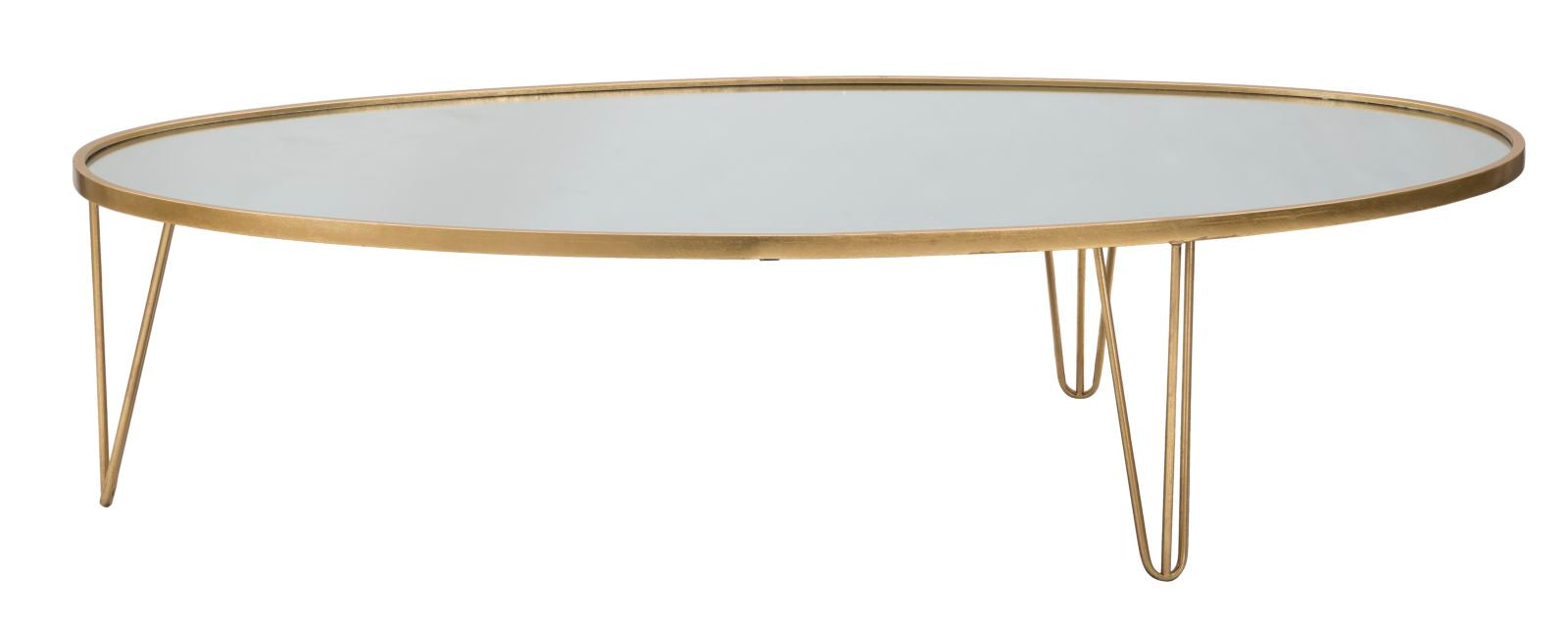 Tavolino da salotto ovale in metallo dorato piano con specchio cm 160x76x40h - immagine 2