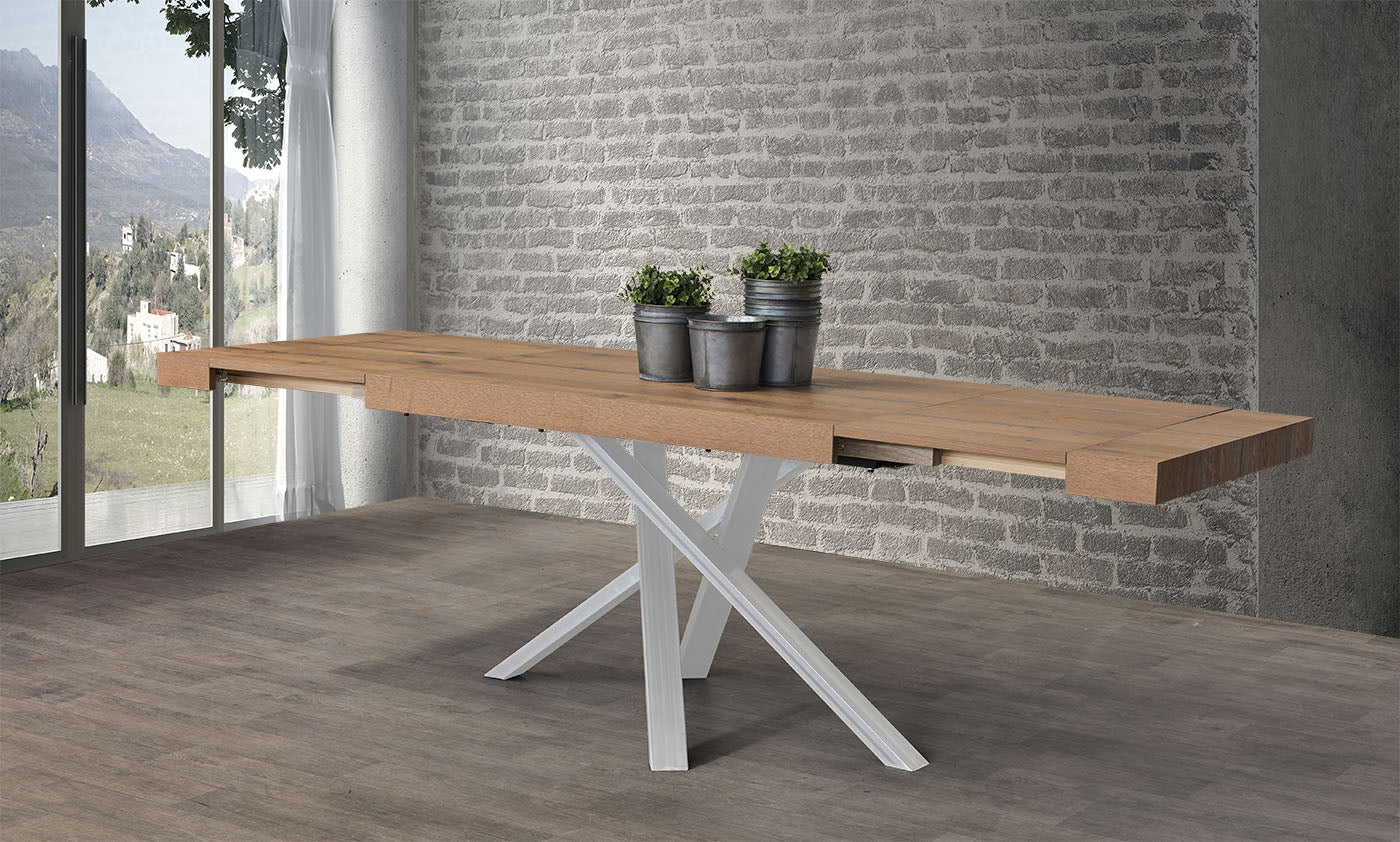 Davol - Tavolo design allungabile piano in legno gambe incrociate in metallo - vari modelli