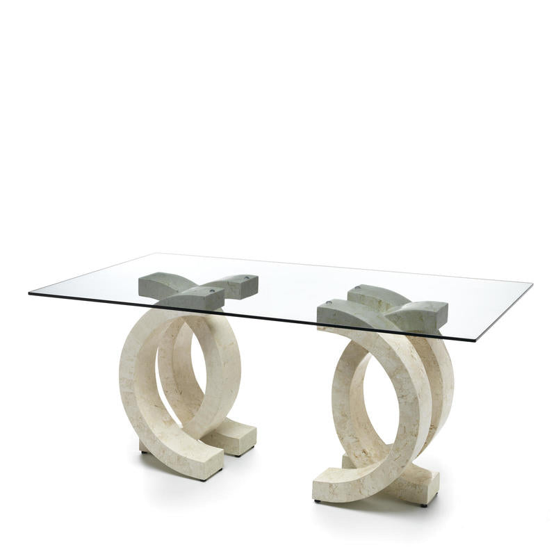Tavolo design base in pietra fossile e vetro trasparente cm 200x100x76h - vari colori