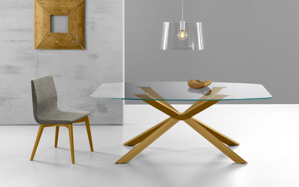 Mikado - Tavolo fisso a botte design moderno Eurosedia piano in vetro cm 200x110x75h - vari colori