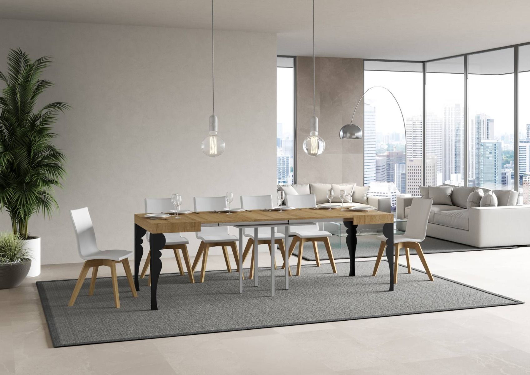 Rayan - Tavolo da pranzo quadrato allungabile piano in legno gambe in metallo cm 90/246x90x80h - vari colori - immagine 2