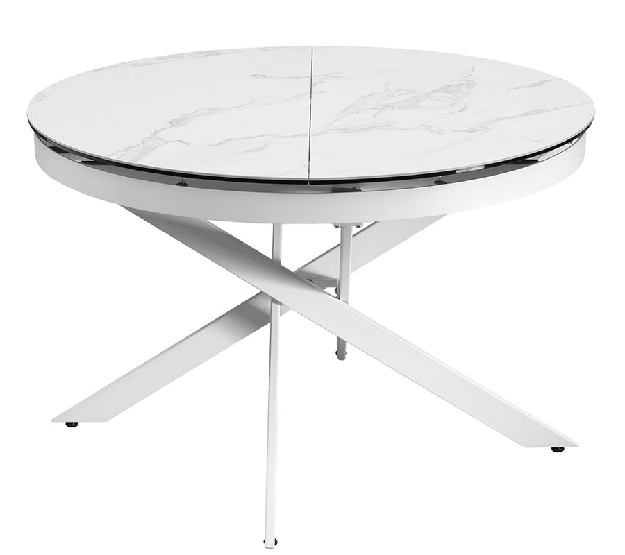 Tavolo tondo moderno allungabile piano in ceramica gambe in metallo incrocio cm Ø 120/170x76h