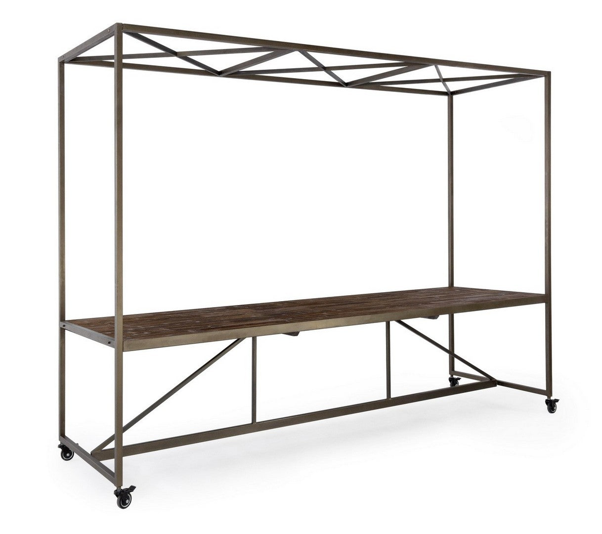 Tavolo espositore con tetto struttura in metallo piano in legno cm 300x90x210h