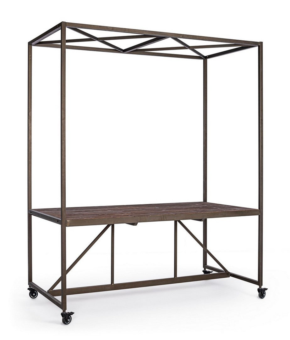 Tavolo da esposizione per negozio in metallo con tetto piano in legno cm 180x90x220h